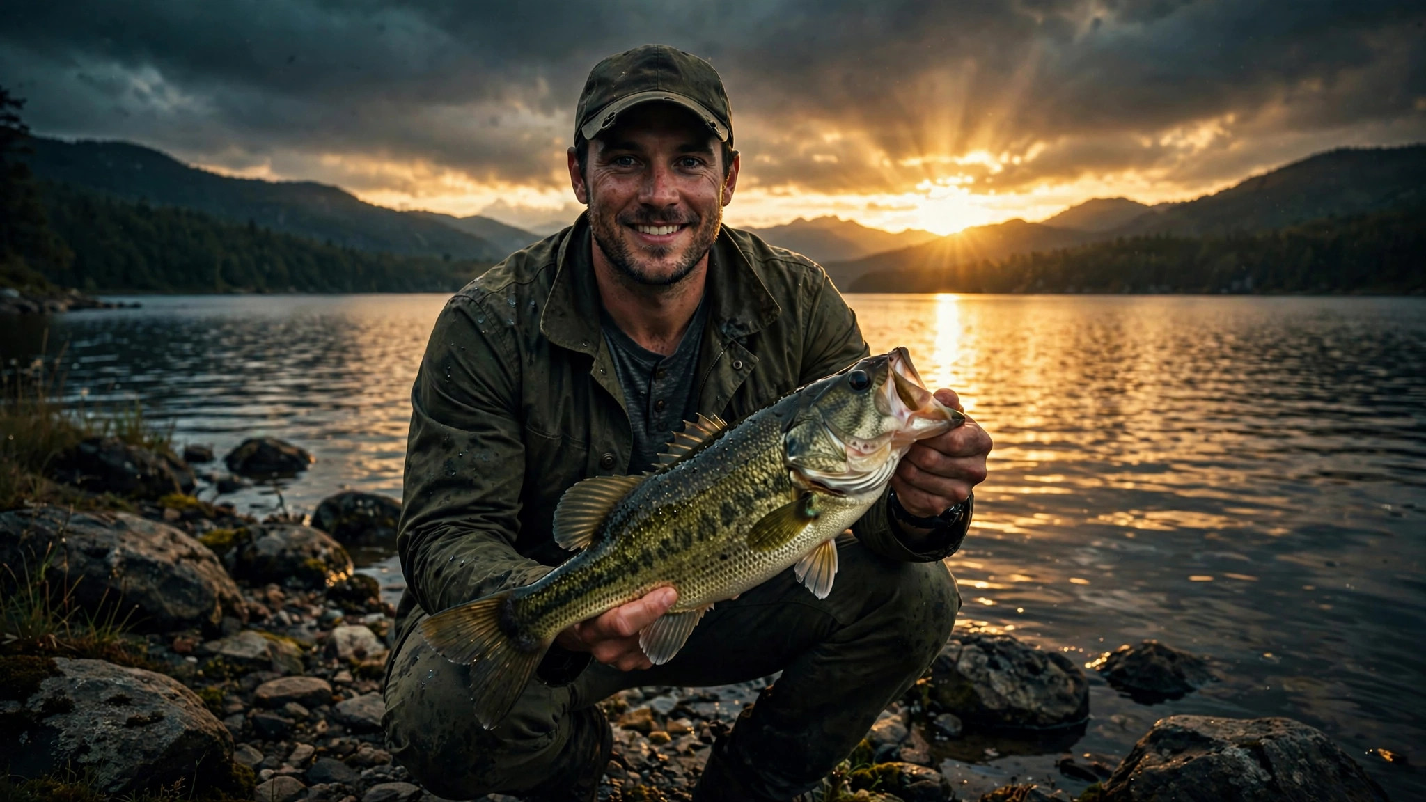 Angler on the water at sunrise